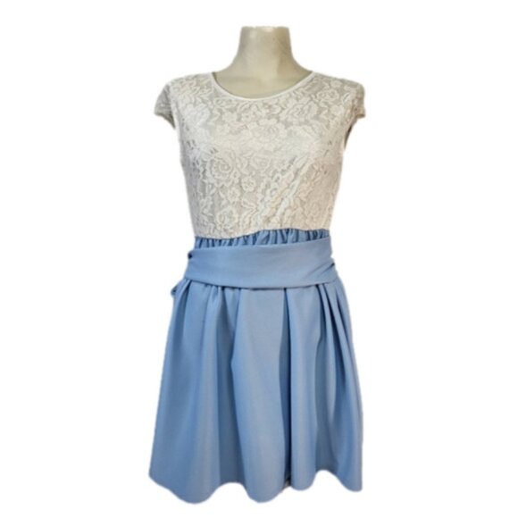 White Lace with Blue Skirt Dress - Picture 2 of 6